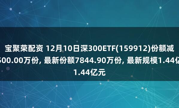 宝聚荣配资 12月10日深300ETF(159912)份额减少500.00万份, 最新份额7844.90万份, 最新规模1.44亿元